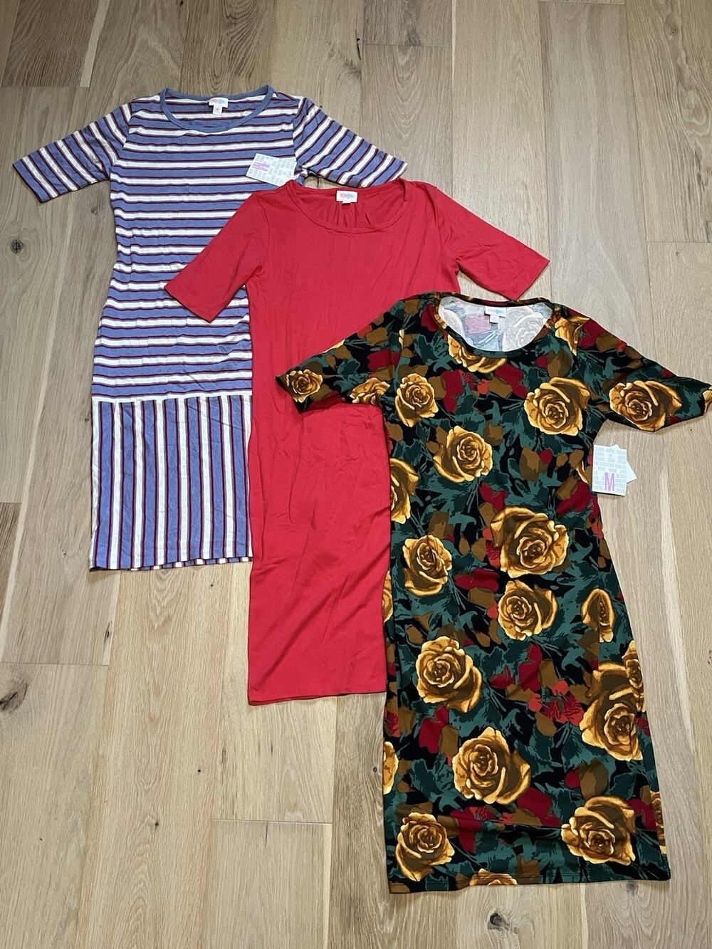 NWT! LuLaRoe Julia Dress Lot 3 Women’s Medium Assorted Floral Solid Midi Coastal